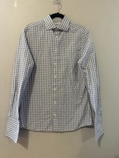 Charles Tyrwhitt Men  s Blue White Gingham Dress Shirt 15/34 French Cuff Sim Tit