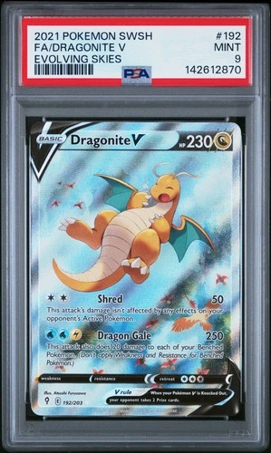 PSA 9 Dragonite V Secret Rare #192 2021 Pokemon Evolving Skies 142612870