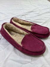 WOMENS UGG ANSLEY CHESTNUT SLIP ON MOC ASINS SLIPPERS FUSCHIA GLITTER Size 10