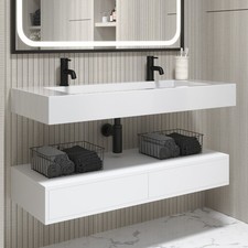 1200mm White Wall Hung Double Vanity Unit with Basin - Oslo BUN/OSL1200/95419