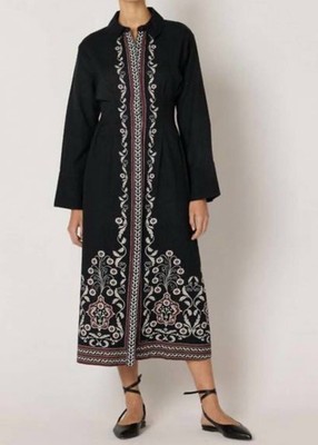 Cleobella Mirella Placed Print Long Sleeve Cotton & Linen Midi Dress NWT Size XS