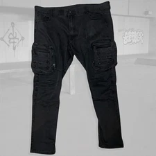 Smoke Rise Mens 44x32 Black Jeans - Tactical Cargo Pocket Utility Streetwear Zip