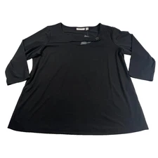 Susan Graver Womens Liquid Knit Top Size LP Solid Black Keyhole 3/4 Sleeve NWOT