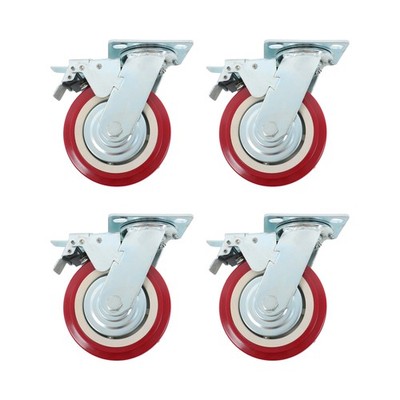 4Pcs Polyurethane 6'' × 2'' Heavy Duty Swivel Caster Wheel With Belt Brake Casters