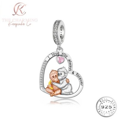 Affe Charm Echt 925 Sterling Silber & Roségold FÜR Bettelarmband