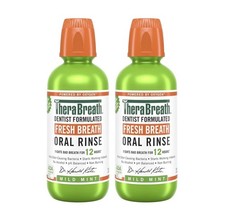 TheraBreath Fresh Breath Oral Rinse Mild Mint 16oz 2 Pack Alcohol Free NEW