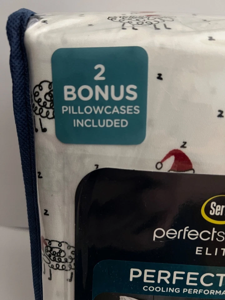 King Size Serta Christmas Santa Sheep Sheet Set Elite Perfect Wicking Cooling  - Image 2 of 4