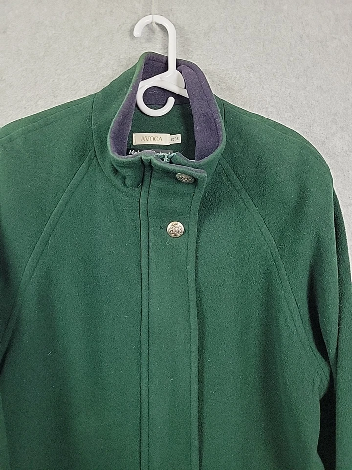 Abrigo De Colección Avoca Colección Irlanda Lana Cachemira Verde LS Cremallera Botón Grande Foto 3 de 4