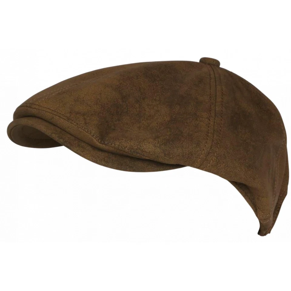 Beret Casquette Gavroche Cuir Marron Clair Rétro en Suedine Ajustable Nylro-Tai - Photo 2/4