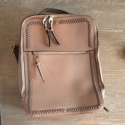 CALPAK Tan Zip Backpack Gold Hardware Pink Lining Inner Pockets
