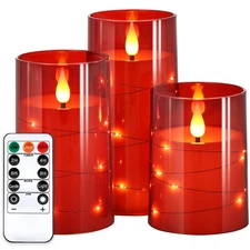 Flickering Flameless Candles: Built-in Star String Lights Battery Operated Pi...