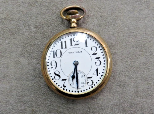 ANTIQUE WALTHAM WATCH, 9J, GOLD FILLED,  58.7 DTW, LARGE NUMBER DIAL, DECORATIVE