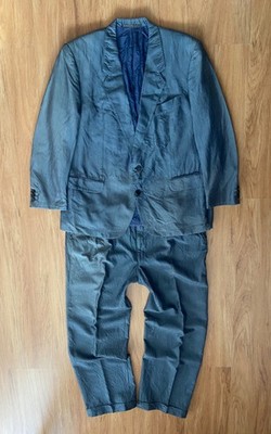 Vintage Christian Dior Monsieur Silk Suit Set Blazer Pants Mens L Gray