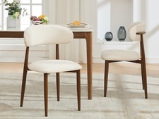 Set of 2 Dining Chairs Fabric Upholstered Kitchen Side Chairs Metal Legs Beige