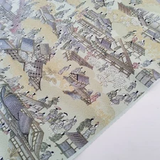 UnUsed Shogun #B 15x67 LONG Hand Painted Vintage Japanese Kimono Silk Fabric RU3