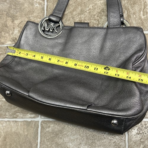 Michael Kors Fulton Large Gray/SilverPebbled Leather Hobo Shoulder Tote MK Medal - Afbeelding 13 van 16
