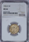 1936-D Buffalo Nickel 5c NGC MS66