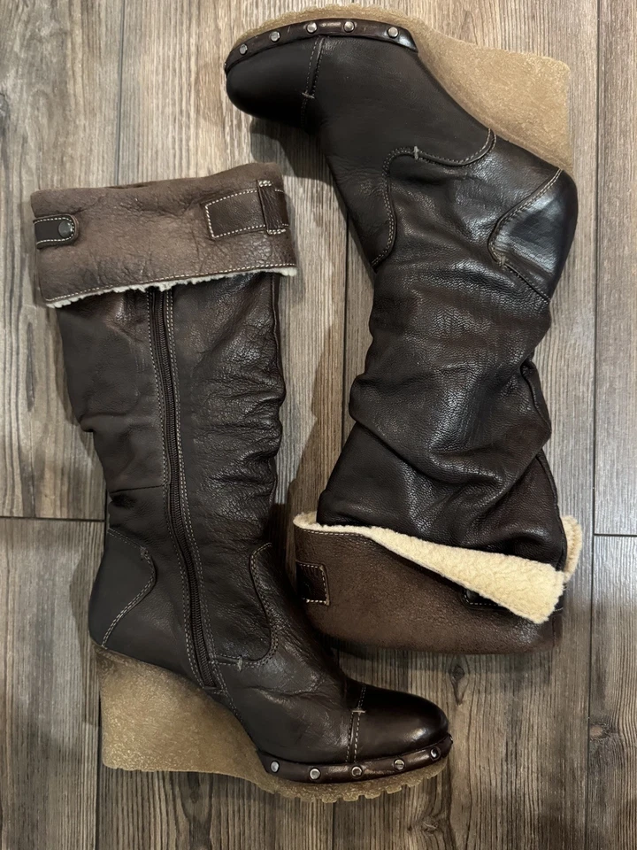 Botas de cuña Manas Italia piel de oveja 38 cuero marrón estilo zueco plegable Foto 4 de 4