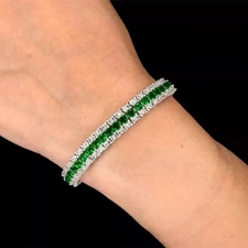 9 Ct Princess Lab Created Green Emerald Tennis Bracelet 14k White Gold Plated