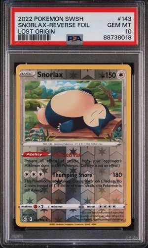 2022 POKEMON LOST ORIGIN #143 SNORLAX-REV.FOIL LOST ORIGIN| Psa 10 | POP 9