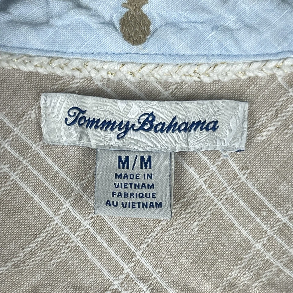 Top Tommy Bahama de lino para mujer mediano beige a cuadros manga corta costero playero Foto 4 de 4