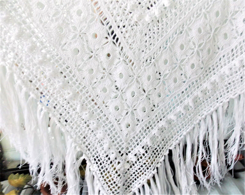 CHALE CROCHET FAIT MAIN CREATION SYLVETTE RAISONNIER FRANCE GRAND BLANC - Picture 3 of 5