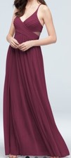 NEW David's Bridal Size 12 Wine Mesh Illusion Cutout Full Skirt Bridesmaid Dress