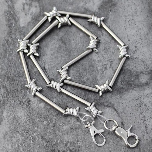 29" Heavy Metal Barbed Wire Silver Wallet Chain Punk Pants Chain Hip Hop Jewe QU - Imagen 8 de 12