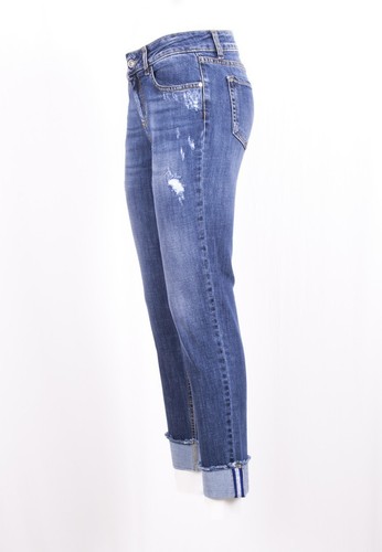 MARKUP DONNA JEANS SLIM STRETCH INVECCHIATO CON RISVOLTO ALTO E APPLICAZIONI - Foto 2 di 6