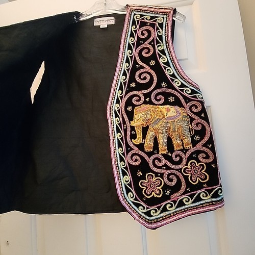 VTG Carol Horn Workshop Women's Vest Elephant Embroidery Beaded Size M/L - Picture 3 of 8