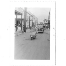 Boy Riding Vespa 1958 Photo St. John Island 1950s Caribbean Streets Traffic Cars