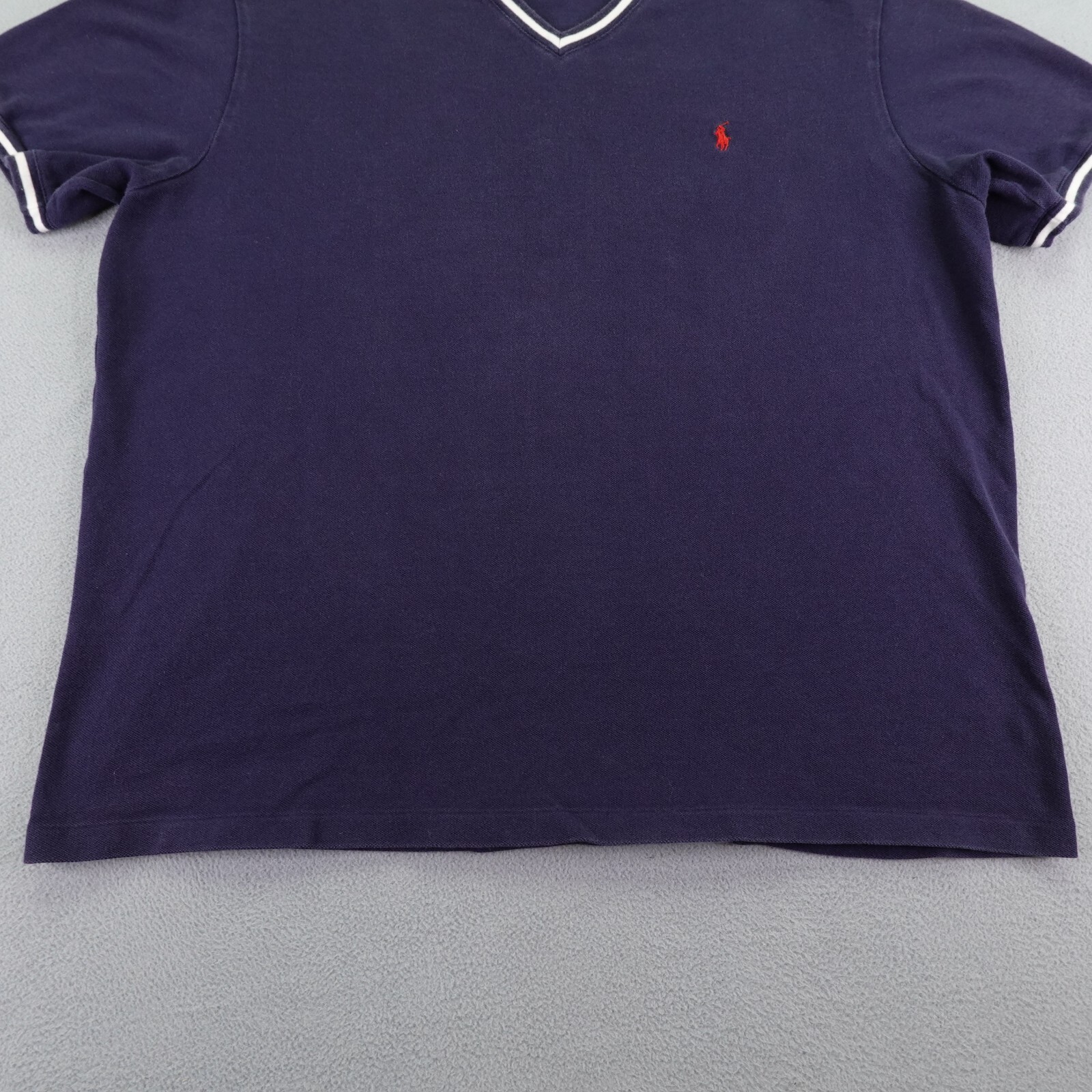 Polo Ralph Lauren vintage camicia uomo XL blu bianca doppia punta scollo a V rosso pony