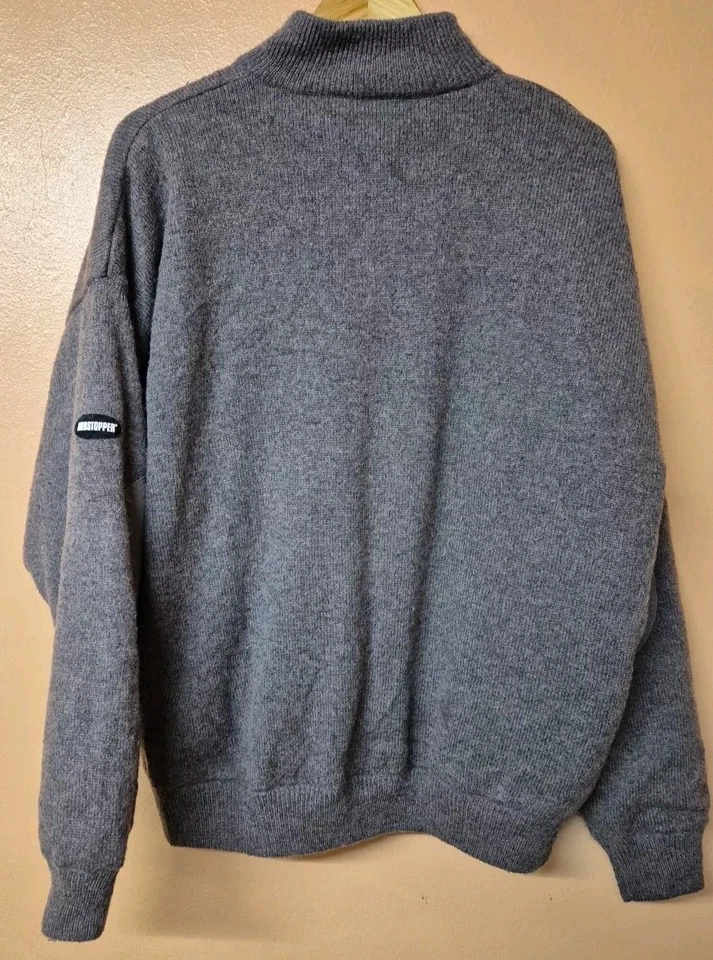 Cabelas Jumper Grey Windstopper Gore Lined Wool Blend Elbow Patch 1/2 Zip Size L - Image 2 of 4