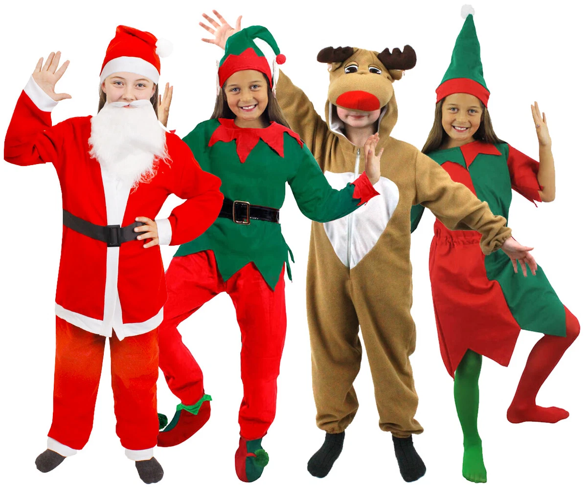CHRISTMAS COSTUME ELF SANTA REINDEER GIRLS XMAS FANCY DRESS CHOOSE