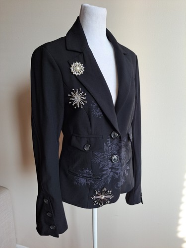 Pinko italienischer schwarzer Damen Blazer mit Kristallnadeln Gr. IT 42 / US 6 - Bild 2 von 19