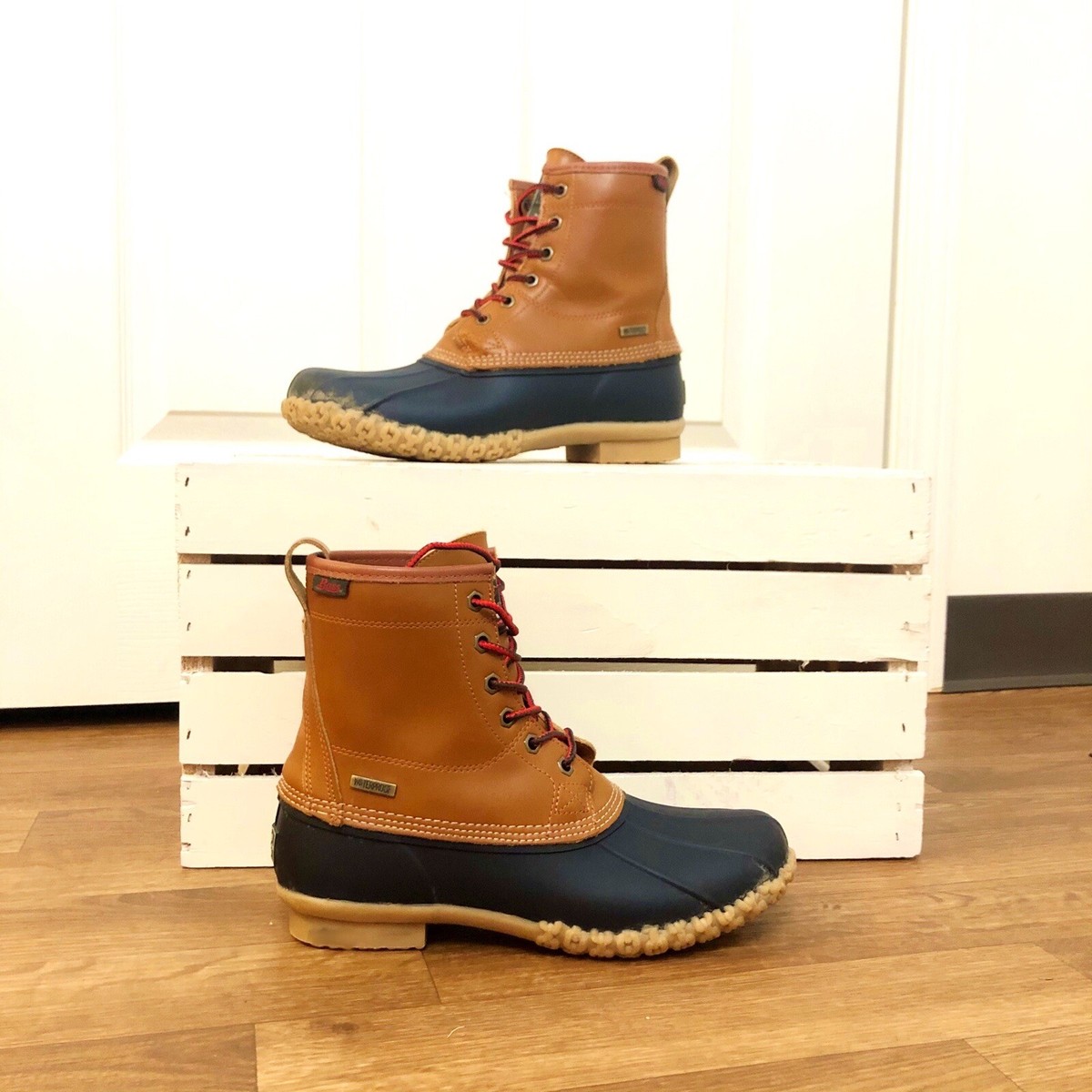 BASS Men\'s Navy and Brown Waterproof Outdoor Boots MENS DUCLAIR WATERPROOF DUCK BOOT | Depop main image 3