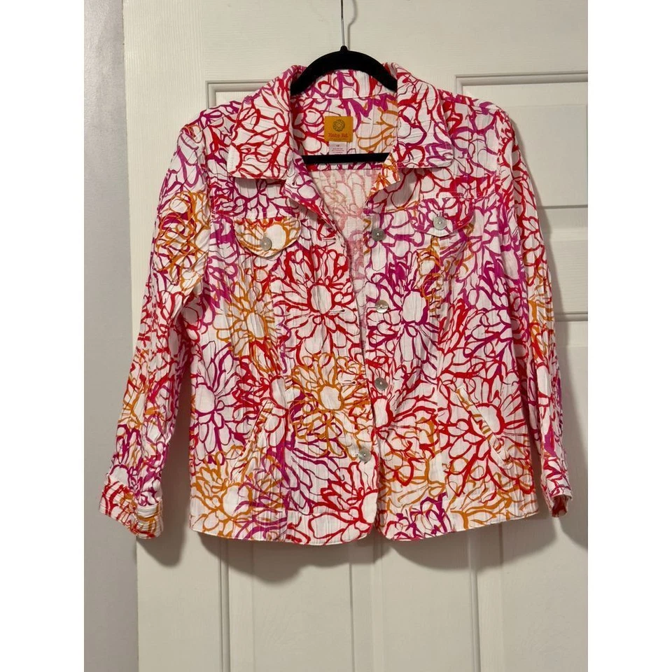 Ruby Rd. Floral Print Cotton Blazer Jacket Spring Summer Size 12 - Image 3 of 3