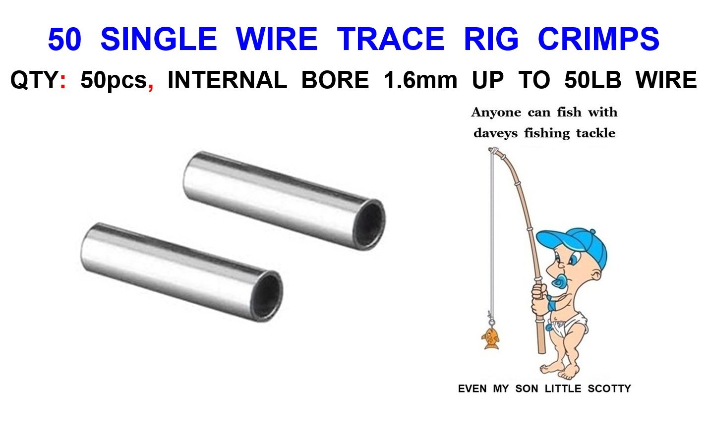 50 WIRE TRACE RIG CRIMPS 1.6mm 50lb FOR PIKE SNAP TACKLE SHARK CONGER TOPE ETC