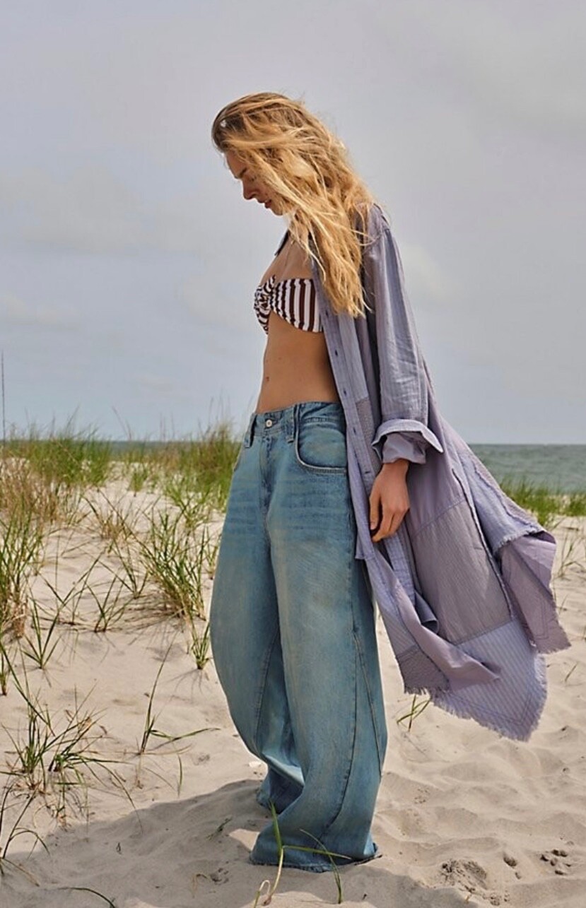 Широкие джинсы Free People Chill Vibes от Free Distressed Low Tide синего цвета 26 NWT