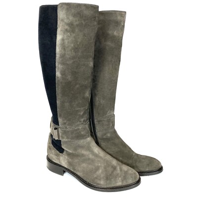 Aquatalia Giada Stretch Suede Leather Zip Up Riding Boots Size 7.5 Made In Italy