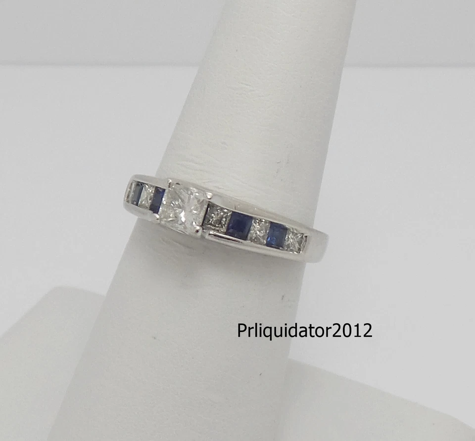 Anillo de compromiso de aniversario de diamantes y zafiros naturales de 1 quilate platino 950 Foto 3 de 4