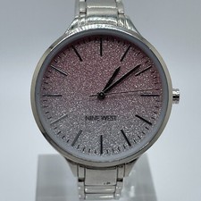 Nine West Watch Womens 36mm Silver Tone Case Band Glittery Dial Quartz Analog