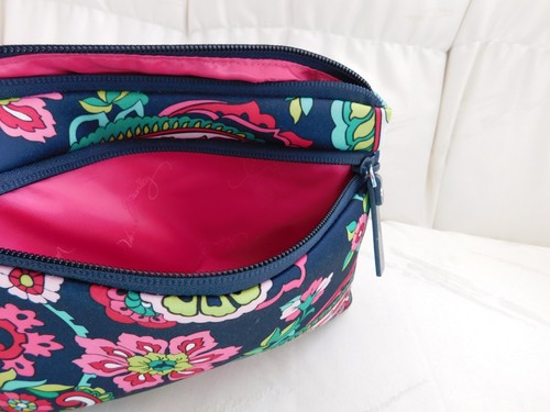 VERA BRADLEY Triple Zip Neoprene Cosmetic Case in Petal Paisley Navy - NWOT - Picture 7 of 7