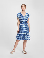 GAP Factory Gauze Belted Tie Dye Dress S SMALL Blue NWT #688559 V Neck