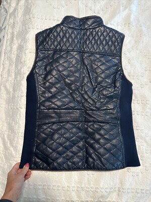FATE Quilted Faux Leather Vest Womens Medium Navy Blue Full