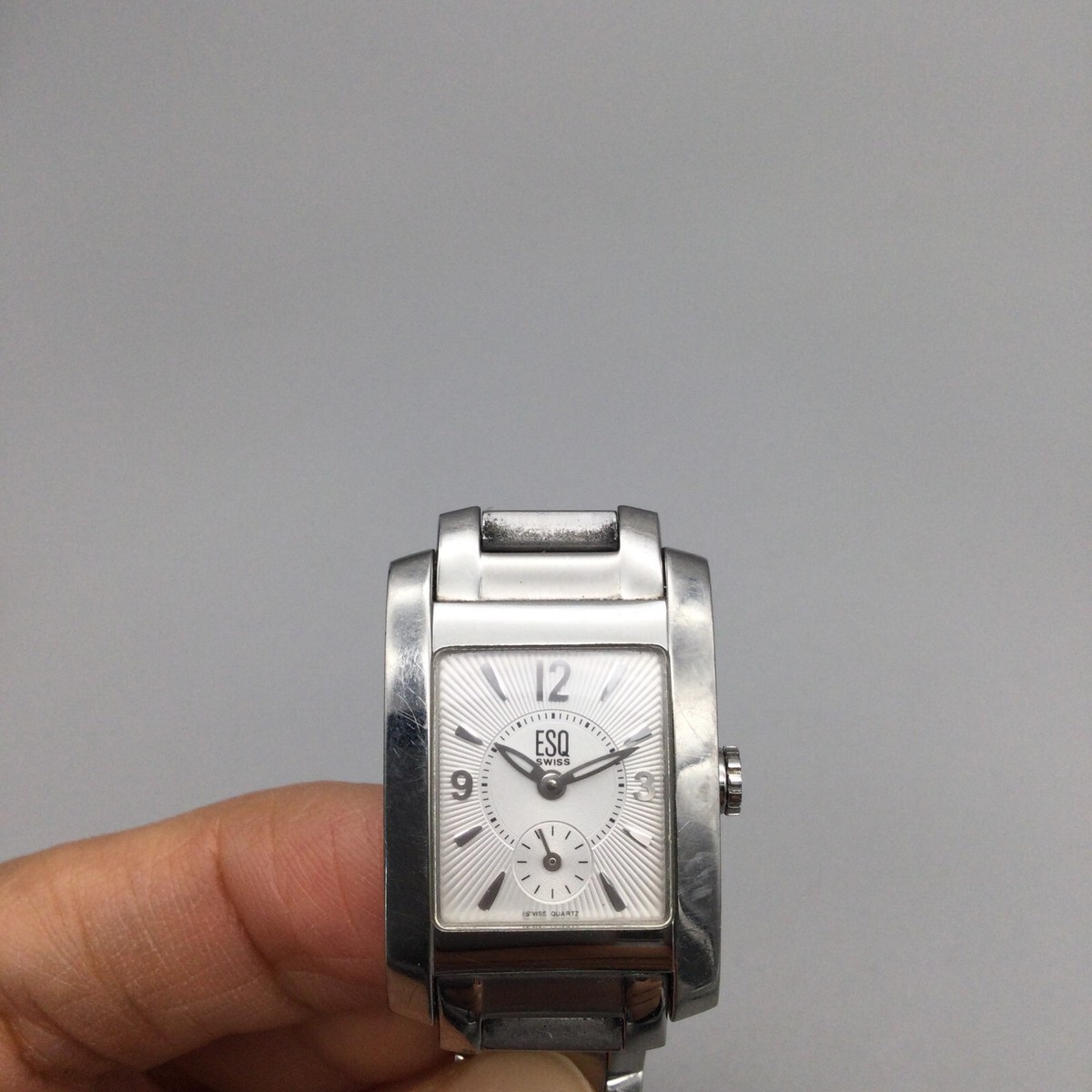 ESQ Swiss Movado Tank Watch Women 21mm E5298 Silver Tone New 