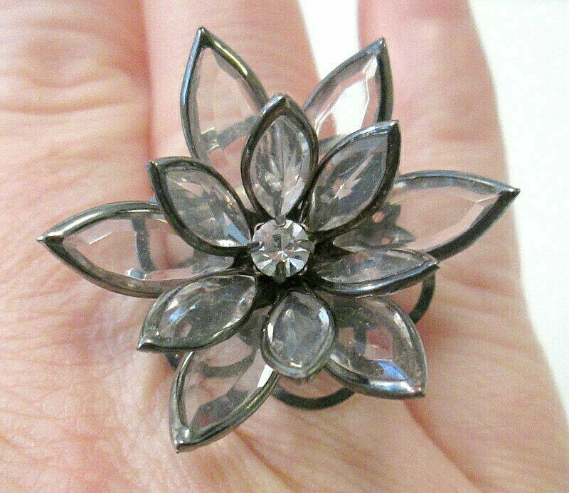 Adjustable Lotus Flower Statement Ring Framed Cle… - image 2