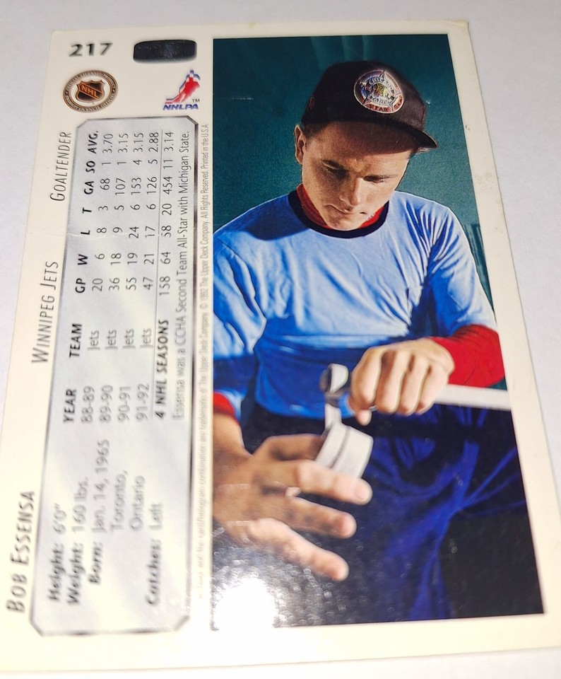 199293 Upper Deck Hockey Card 217 Bob Essensa Winnipeg Jets eBay