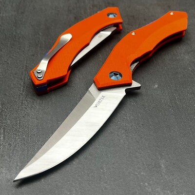VORTEK SCIMITAR Orange G10 Ball Bearing D2 Blade Folding Flipper Pocket Knife