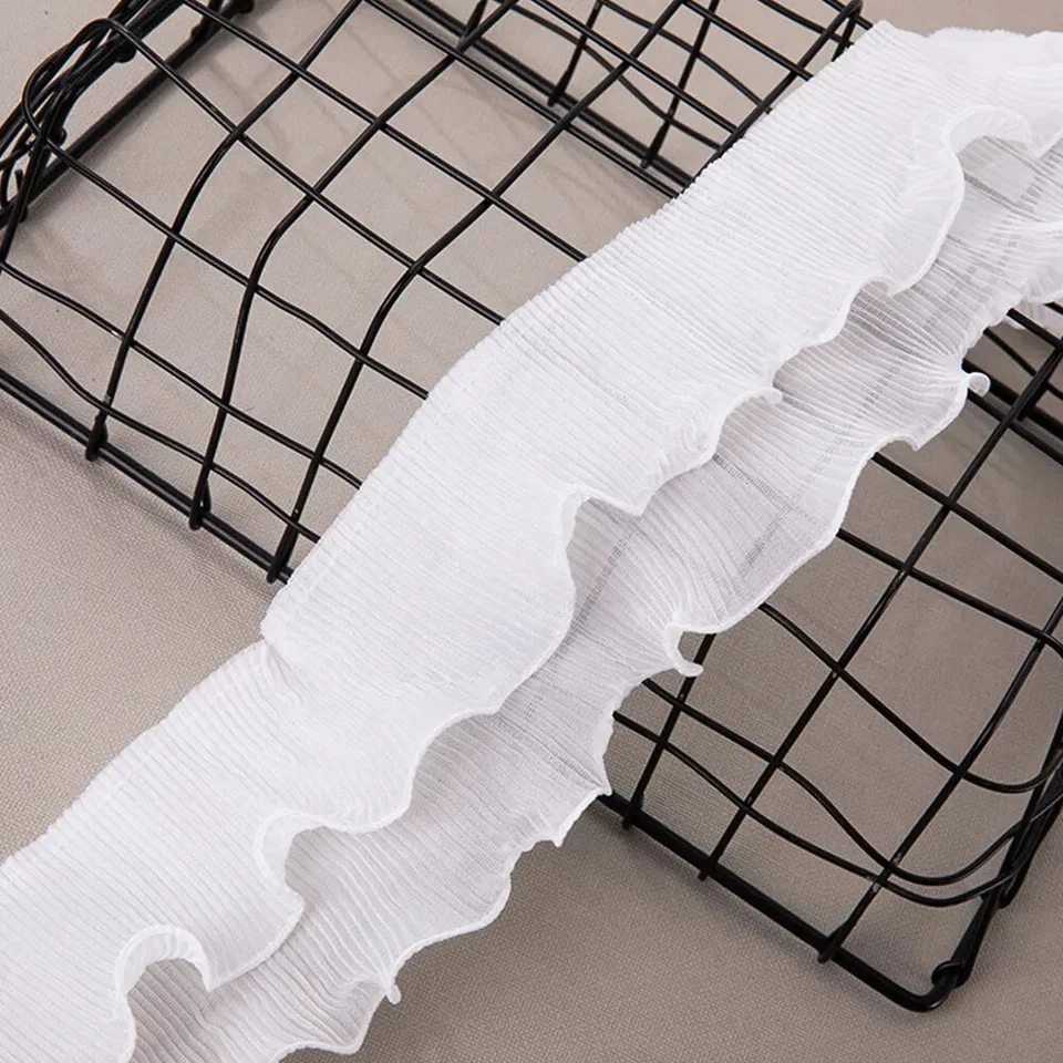 8.5cm Wide 2 Layers Big Wave Ruffled Lace Border Pleated Fabric Trim Chiffon DIY - Image 2 of 4